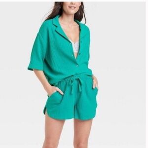 Stars Above Gauze Green Pajama Shorts